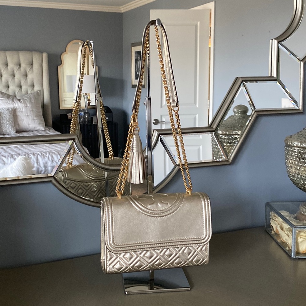 Metallic Quilted Shoulder Bag with Chain Strap